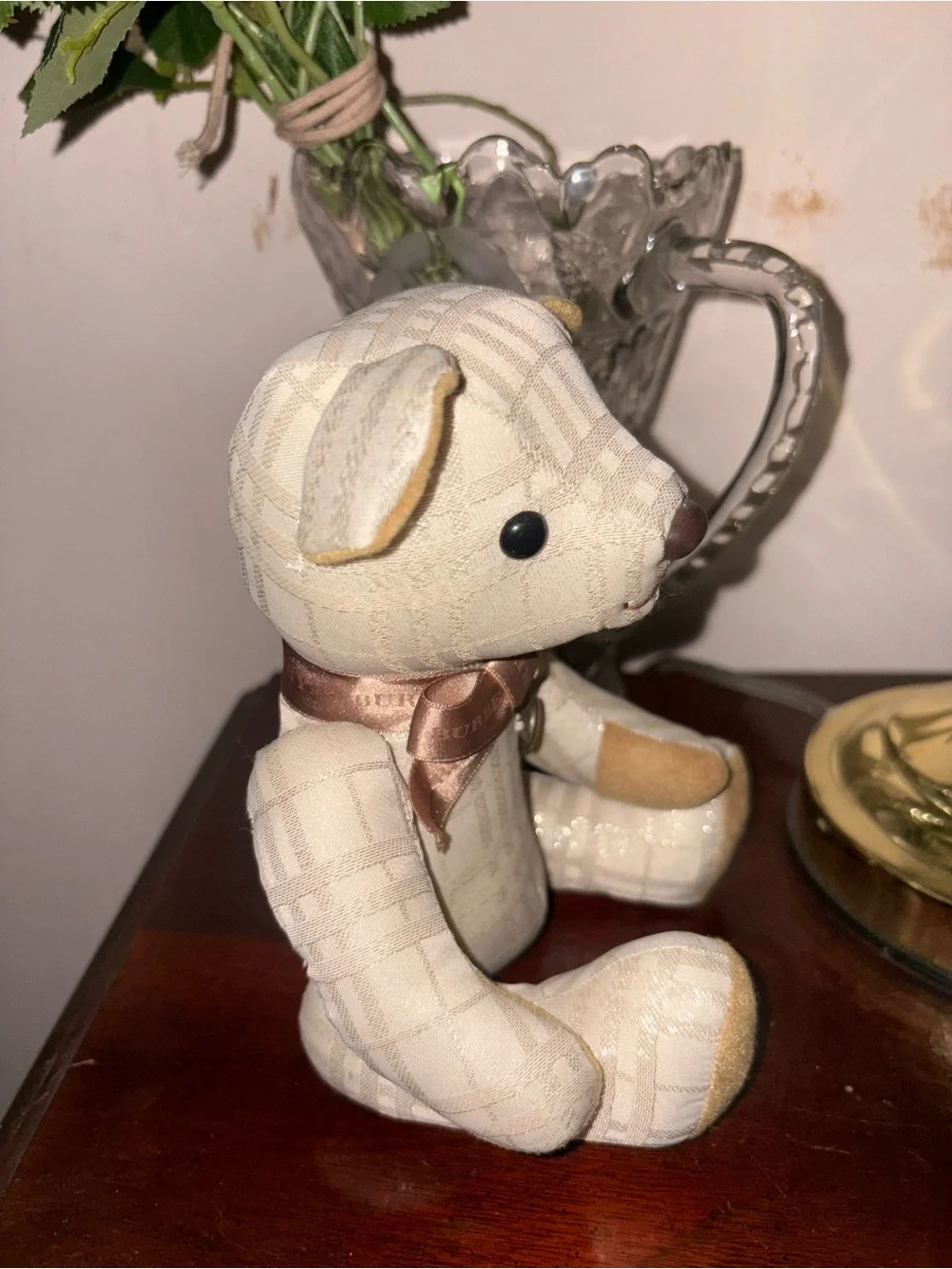 Burberry Plush Beige Plaid Bear Toy Teddy with Bow